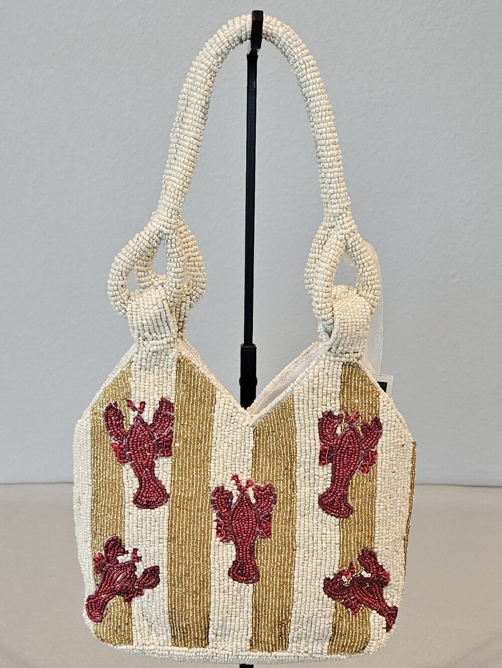 Handcrafted in India Viral Beaded Lobster Bag NWT Coastal Chic Statement Bag - Picture 4 of 16